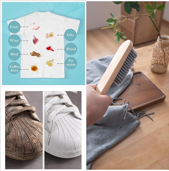 2PCS Wood Laundry Brush, Long Handle Clothing Stain Remover Scrubber, Soft Bristle for Scrubbing Out Tough on Delicate, Easy to Grip Hand Washing Clothes-Ruum Studio Home