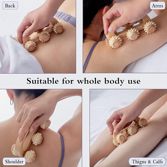 Handheld Massage Roller for Sore Muscle, Wood Therapy Massage Tools for Body, Wooden Fascia Roller for Deep Tissue, Lymphatic Drainage Massager for Legs/Thighs/Butt-Ruum Studio Home
