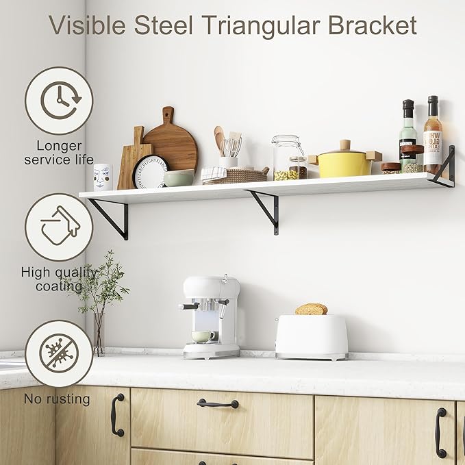 Fun Memories Deep Floating Shelves, 55W x 12D Floating Shelves for Wall, Wood White Floating Shelf with Bracket, Wide Display & Storage Wall Shelves for Living Room, Bedroom,-Ruum Studio Home