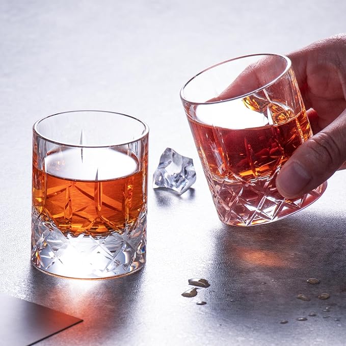 KAMMAK Crystal Whiskey Glasses Set of 2, Handcrafted 2.03oz Old Fashioned Glasses Stemless, Luxury Liquor Glasses, Hand Blown Scotch Cup for Women, Men Barware Gift for Cocktail, Bourbon-Ruum Studio Home