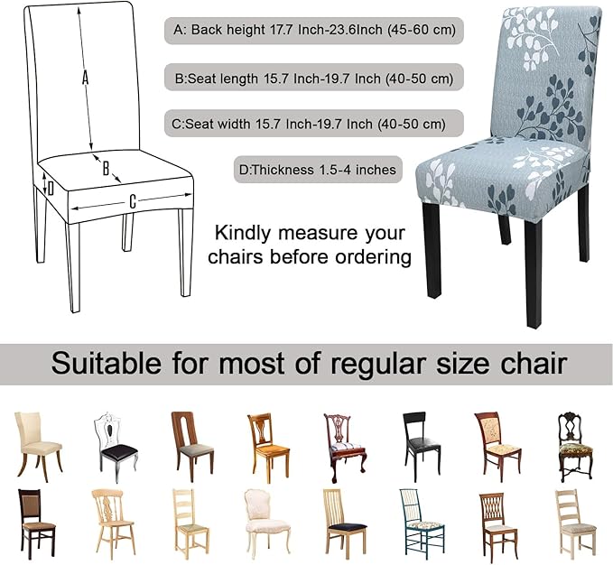 JQinHome Pattern Chair Covers for Dining Room Set of 4, High Stretch Removable Washable Parsons Chair Slipcover for Home Party Hotel Wedding Ceremony (Flower,4PCS)-Ruum Studio Home