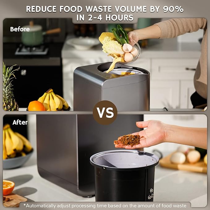 Airthereal Revive Electric Kitchen Composter, SHARKSDEN Tri-Blade, Turn Food Waste and Scraps into Dry Compost Fertilizer for Plants, R500 Gray-Ruum Studio Home