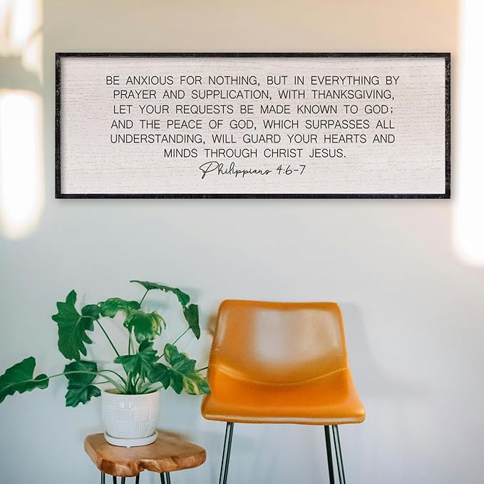 LuZhiQiang Be Anxious for Nothing Wall Decor 40"×15" Philippians 4:6-7 Bible Verse Sign Large Christian Scripture Wood Framed Hanging Decor (Black)-Ruum Studio Home
