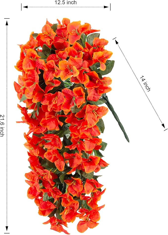 Artificial Bougainvillea Faux Flowers Plants for Outdoors Outside Fall Autumn Decor, 2 PCS Silk Trailing Vines UV Resistant Realistic Orange Fake Flowers for Planter Front Door Porch Patio Balcony-Ruum Studio Home