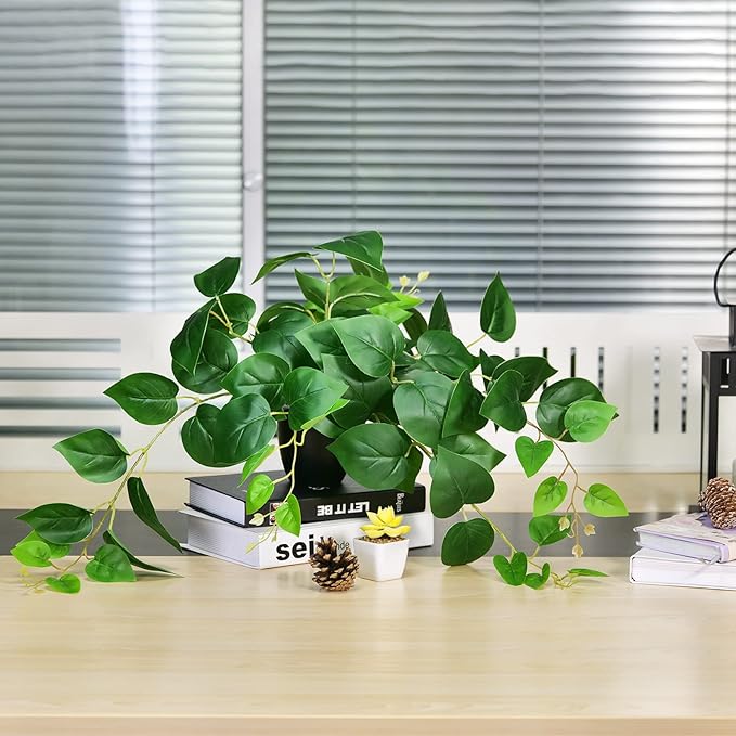 Tiita 1 Pack Fake Plants Artificial Scindapsus Aureus in Pots, Realistic Fake Greenery Potted Plants for Home Office Desk Window Sill Bathroom Bedroom Outdoor Indoor-Ruum Studio Home