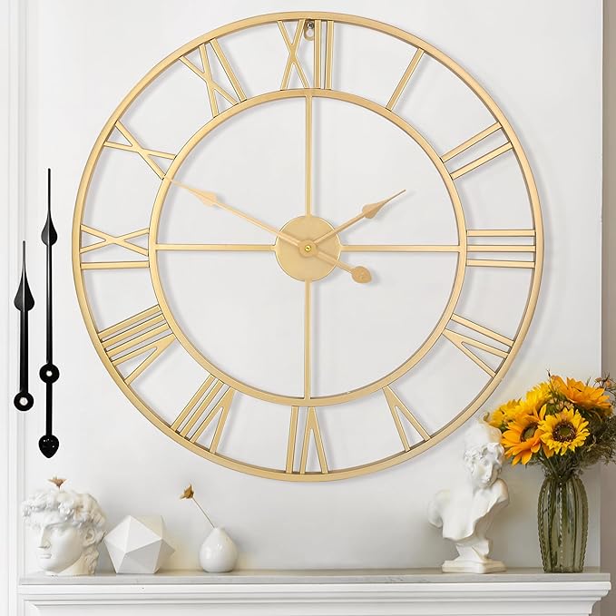 Large Wall Clock for Living Room Decor - 60cm/ 24 Inches Silent Non-Ticking Metal Wall Clocks Battery Operated, Vintage Decorative Modern Wall Clock for Bedroom, Office, Farmhouse Decor-Ruum Studio Home