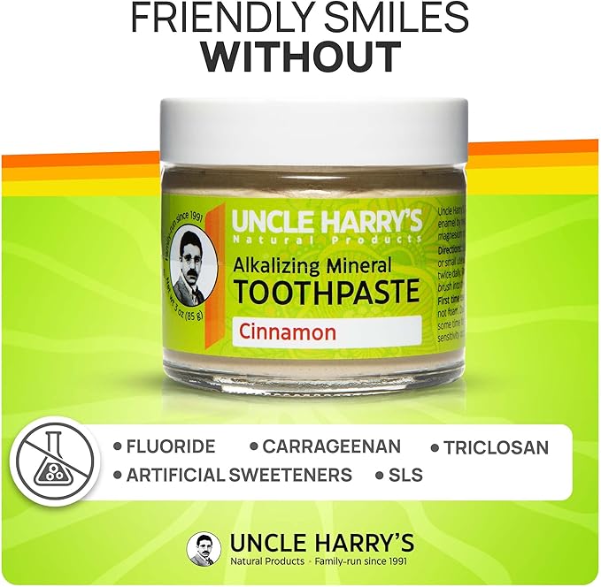 Uncle Harry's Pack of 2 Cinnamon Remineralizing Toothpaste | Natural Whitening Tooth Paste Freshens Breath & Promotes Enamel | Vegan Fluoride Free Toothpaste (2 Pack of 3oz Jars)-Ruum Studio Home