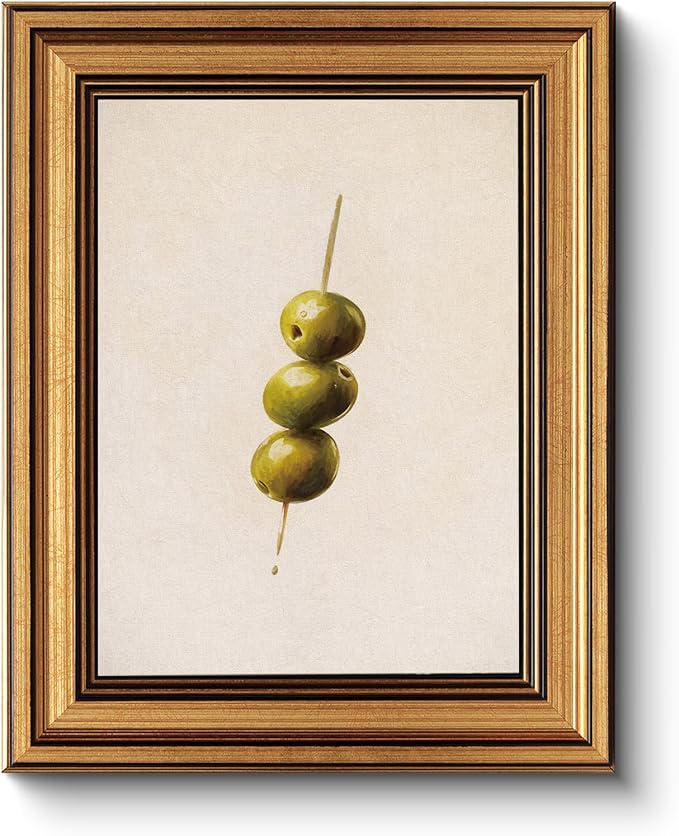 HUARCEY Gold Framed Wall Art for Living Room, Olive Skewers Painting Prints, Vintage Wall Decor for Kitchen, Minimalism Bedroom Wall Art for Home Office A string of olives 10L x 8W-Ruum Studio Home