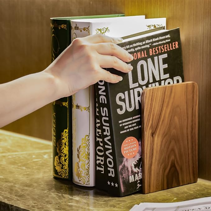 Large Bookend Hold Heavy Books- 7x4x5in 3 Pack Wood Bookends for Heavy Books Heavy Duty Walnut Book Ends for Men Wood Bookends for Office Desk Non-Skid-Ruum Studio Home