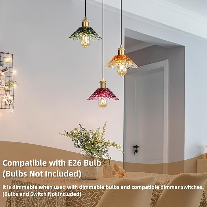 Glass Ceiling Chandelier,3-Light Colorful Hanging Pendant Light,Mid Century Modern Glass Pendant Light Fixture for Dining Room, Hallway, Living Room,Farmhouse,Kitchen Island-Ruum Studio Home