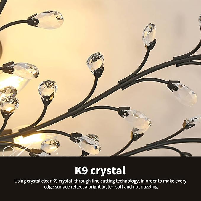Ganeed Crystal Chandeliers,Vintage K9 Clear LED Ceiling Lighting,Edison Pendant Light Flush Mounted Fixture with 4 Light for Living Room Dinning Room Restaurant Porch Hallway (Black)-Ruum Studio Home
