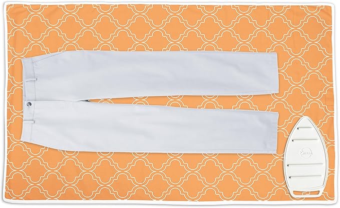 Encasa XO Ironing Mat/Pad (Large 48"x28") with 3mm Padding & Silicone Iron Rest for Steam Pressing on Tabletop or Bed - Heat Resistant, Portable, Quilting & Travel Blanket - Peach Tiles-Ruum Studio Home