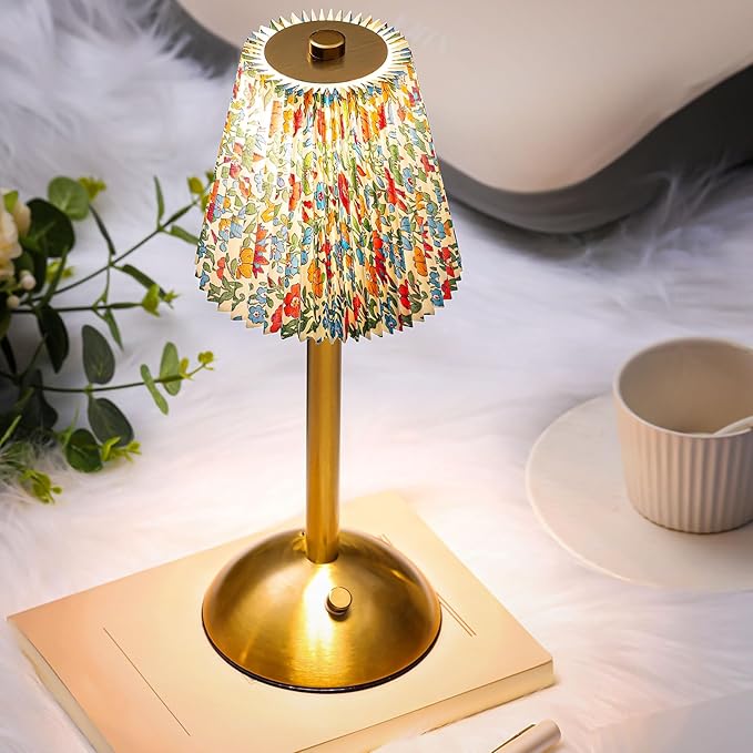 Liliful 2 Pcs LED Portable Cordless Table Lamp Touch Battery Operated Rechargeable Desk Lamp 3 Color Dimmable for Bedroom Living Room Dining (Floral Style,Gold)-Ruum Studio Home