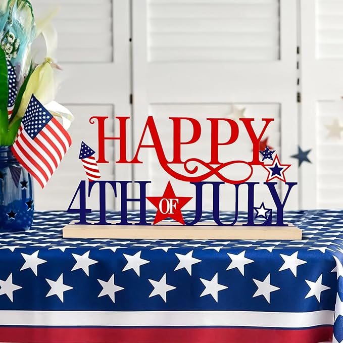 COCHIE Metal Happy 4th of July Sign, Red Blue and White Decorations for Home, Office, Shelf, Mantel, Indoor, Fouth of July Decoration, Patriotic Star Decor (Independence Day)-Ruum Studio Home