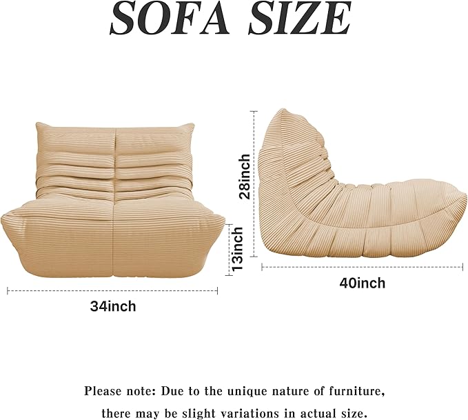 Bean Bag Chair, Lazy Floor Sofa Couch for Adults and Kids, Fireside Chair with Ergonomic Design, Memory Foam Lounge Chair for Living Room Bedroom, Office, Yellow-Ruum Studio Home