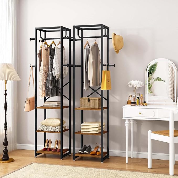 IBUYKE Coat Rack with Shelves, Freestanding Hall Tree with 3 Shelves and 8 Hooks, Industrial Clothes Stand for Entryway, Hallway, Bedroom, Rustic Brown UTMJ088H-Ruum Studio Home