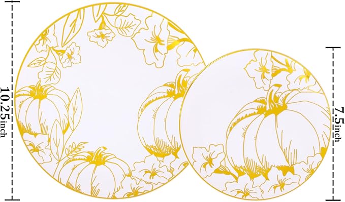 FLOWERCAT 60PCS Thanksgiving Plates & Gold Pumpkin Plates - Including 30PCS 10.25inch Thanksgiving Dinner Plates and 30PCS 7.5inch Thanksgiving Dessert Plates for Giving Thanks Theme Party-Ruum Studio Home