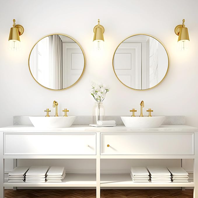 Fabuday Gold Circle Mirror for Bathroom - Small 18 Inch Round Mirror for Wall Decor with Golden Matte Frame, Living Room, Bedroom, Entryway Circular Mirrors-Ruum Studio Home