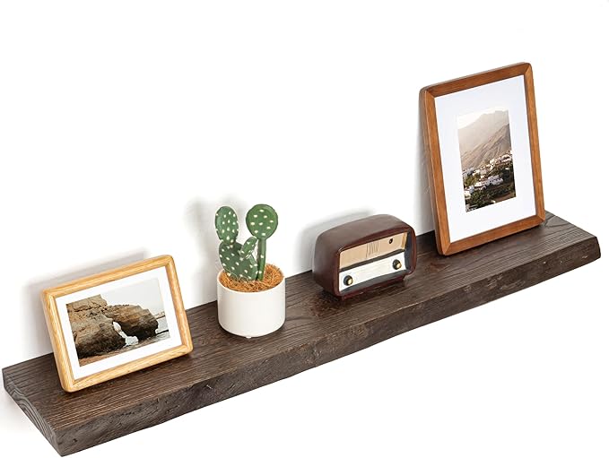 Floating Shelves for Wall Decor, Rustic Solid Elm Wood Live Edge Floating Shelves Wall Mounted, Wall Shelves with Invisible Bracket for Living Room Bathroom Bedroom Kitchen, 40 Inch Set of 1, Walnut-Ruum Studio Home