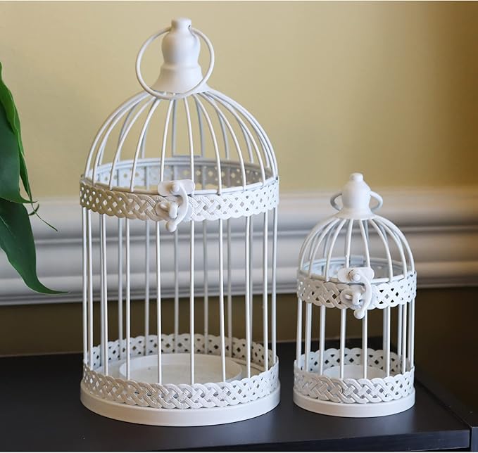 Vela Lanterns Birdcage Decor Candle Holder Lantern Decorative Wedding Table Centerpiece Decorations, White, Set of 4-Ruum Studio Home