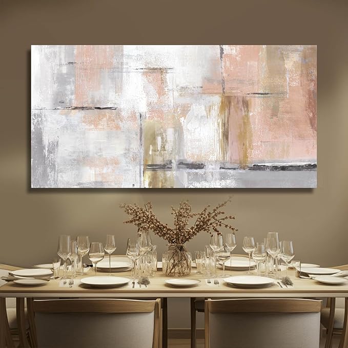 SOUGUAN Canvas Art Gold Wall Decor for Girl Pink Pictures for Living Room Wall Decoration Abstract Wall Art White Modern Painting Pictures 20"x40"-Ruum Studio Home