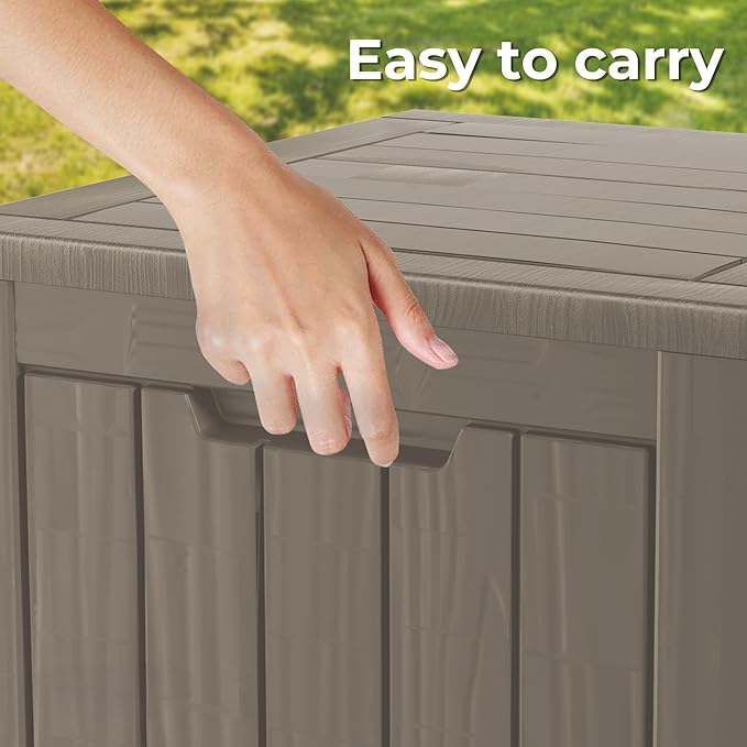 50 Gallon Outdoor Storage Box Waterproof Lockable Resin Deck Box Large, Patio Storage Bin for Pool Accessories Cushion Furniture, Garden Tools, UV-Resistant Outside Delivery Grey-Ruum Studio Home