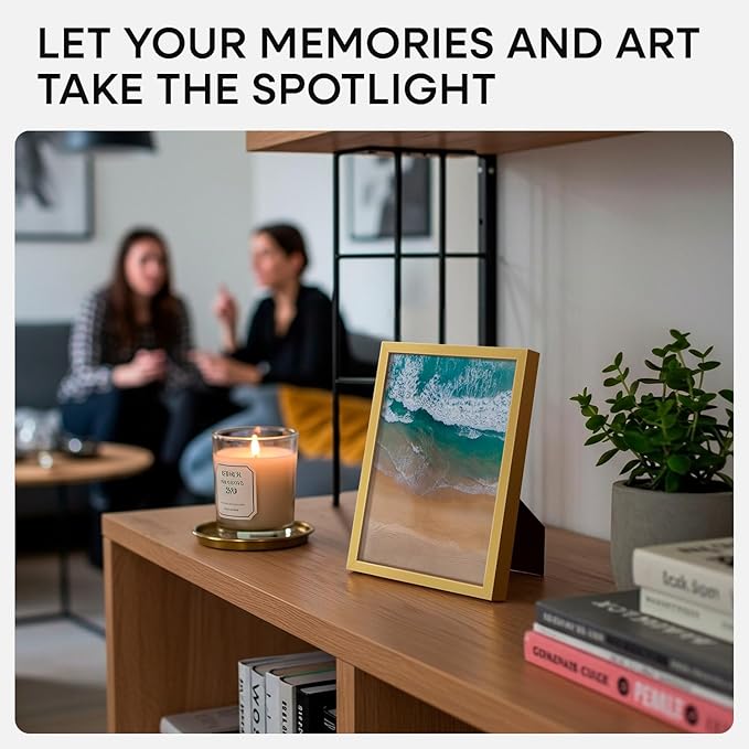 Homeforia A5 Picture Frame Gold, High End Metal 5.8 x 8.3 Frames Matted to 4.1 by 5.8 inch Photo, A5 Frame with Mat A6, 5.8x8.3 Poster Frames, 8.3x5.8 Display Frame, Tempered Glass, Wall Kit, Set of 1-Ruum Studio Home