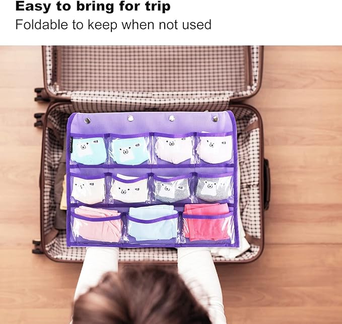 Dual Sided Hanging Organizer for Jewelry Makeup Storage Closet Organizers for Bows Socks Underwear with 42 Clear Pockets (PURPLE)-Ruum Studio Home