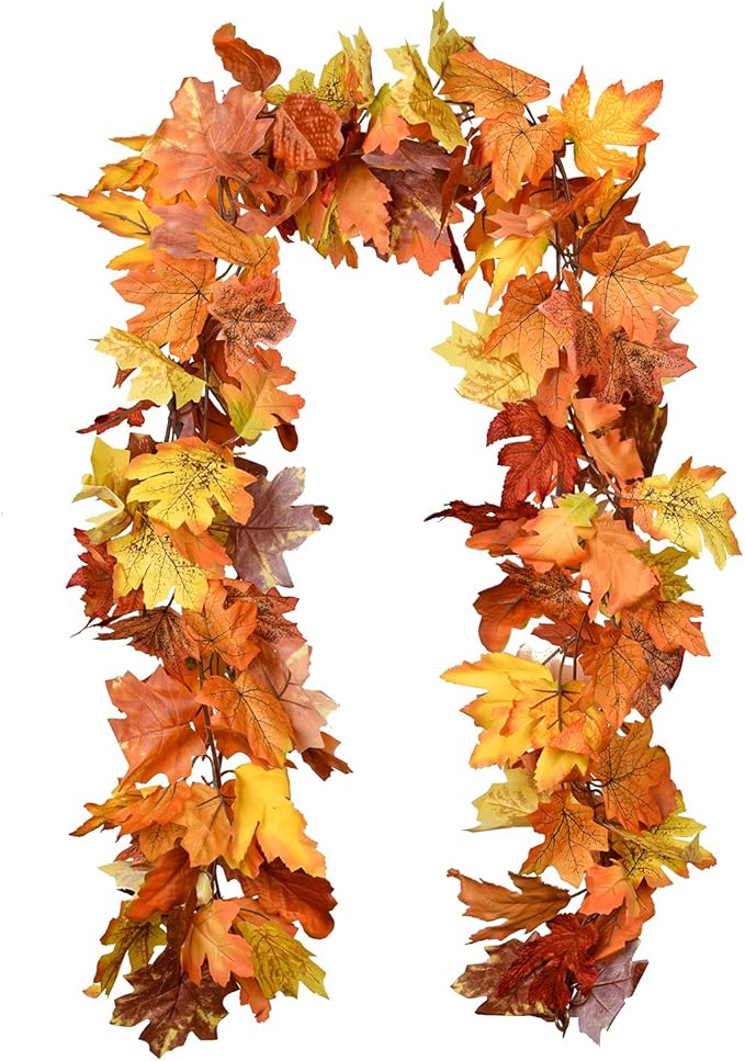 Lvydec 2 Pack Maple Leaves Fall Garland Clearance - 5.9ft/Strand Artificial Fall Foliage Garland Colorful Autumn Leaves Decoration for Home Wedding Party Halloween Thanksgiving-Ruum Studio Home