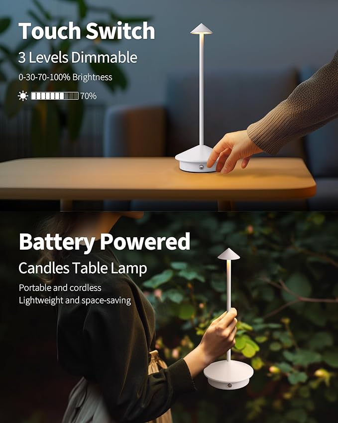 Modern Cordless Table Lamp Set of 2, Portable LED Desk Lamps, 5000mAh Rechargeable Battery Operated Lighting for Bedroom Dining Room Restaurant Coffee Shop Camping Night Light (White)-Ruum Studio Home