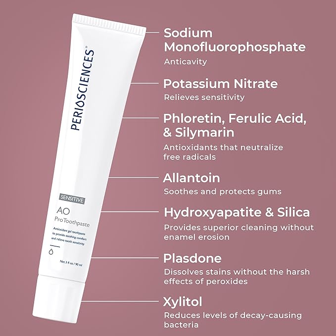 PerioSciences AO Pro Sensitive Toothpaste with Nano Hydroxyapatite, Reduces Sensitivity, Remineralizing, 3 fl oz / 90ml-Ruum Studio Home