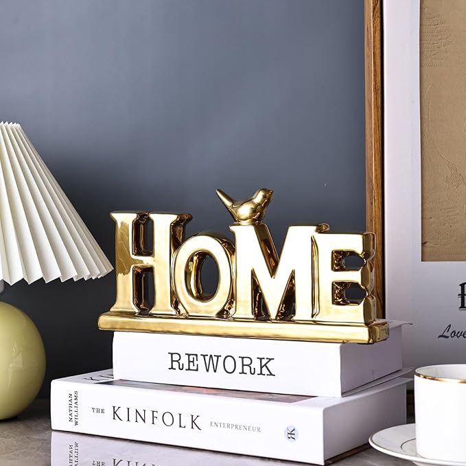 Gold Love Sign Statue - Personalized Home Decor, Bird Sculpture for Living Room, Bedroom, Desktop & Cabinets-Ruum Studio Home