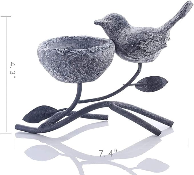 Marbrasse Votive Candle Holders, Vintage Home Decor Centerpiece, Iron Branches, Resin Bird and Nest, Tabletop Decorative TeaLight Candle Stands,Creative Artwork (Grey Black)-Ruum Studio Home