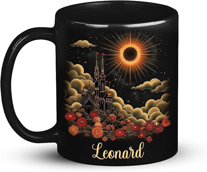 Personalized Name Coffee Mug 11oz 15oz, Custom Fantasy Castle Mug with Gothic Style, Vibrant Celestial Scene Ceramic Cup, Unique Castle Black Coffee Cup, Gifts for Her, Him-Ruum Studio Home