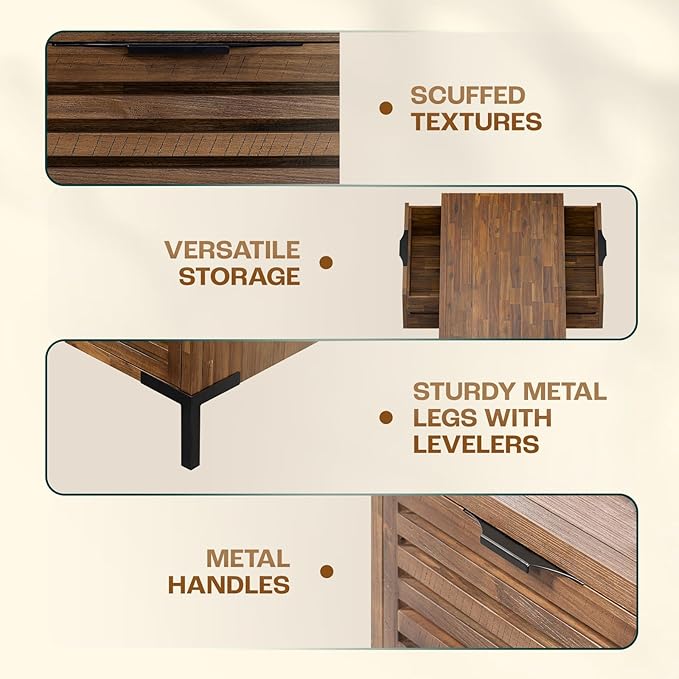 Bme Millie Coffee Tables for Living Room - Industrial Rustic - Two Drawers - Open Shelf - Rustic Scuffed Texture - Convenient Metal Handle and Sturdy Legs with Levelers - Easy Assembly - Chestnut-Ruum Studio Home