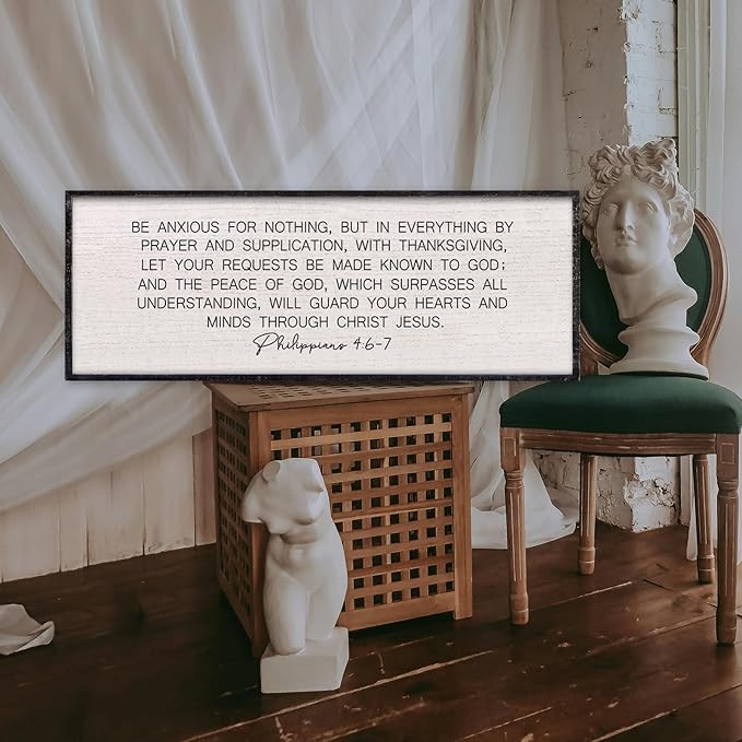 LuZhiQiang Be Anxious for Nothing Wall Decor 40"×15" Philippians 4:6-7 Bible Verse Sign Large Christian Scripture Wood Framed Hanging Decor (Black)-Ruum Studio Home