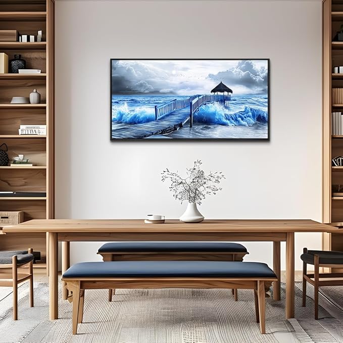 ZUITINGHUA Black Framed Canvas Wall Art For Living Room Wall Decor For Bedroom Office Wall Decoration Ocean Landscape Paintings Black And White Pictures Artwork Room Aesthetic Home Decor 20x40 In-Ruum Studio Home