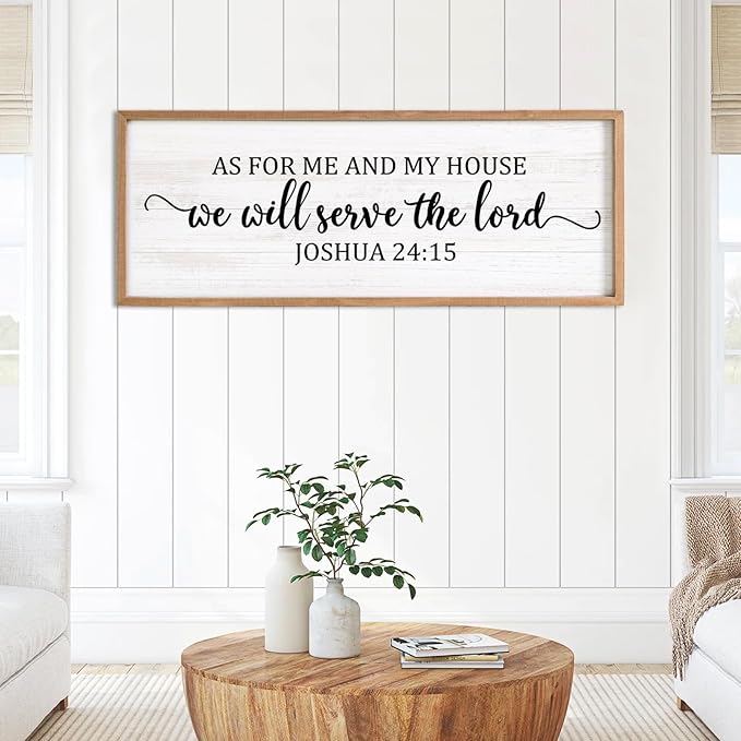 As For Me And My House We Will Serve The Lord Framed Wall Art, 40''×15'' Horizontal Positive Religious Rustic Bible Verse for Christian God Jesus Christ Prayer, Vintage Holy Catholic Scripture Decor-Ruum Studio Home
