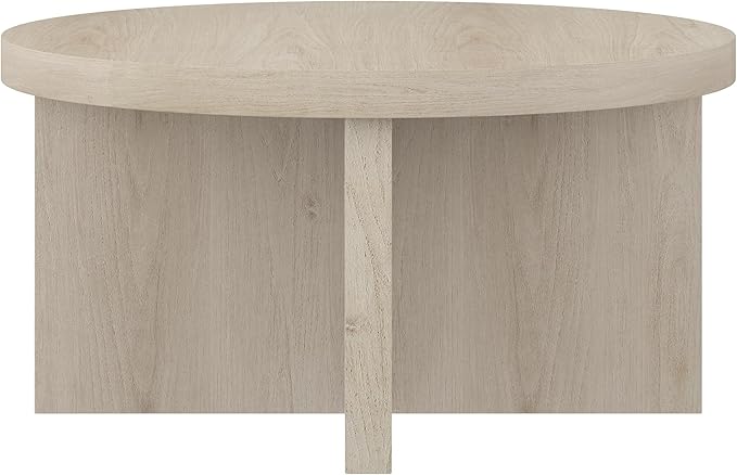 Henn&Hart 33" Round Wood Pedestal Low-Profile Coffee Table for Living Room, Family Room, Office or Apartment, Alder White-Ruum Studio Home