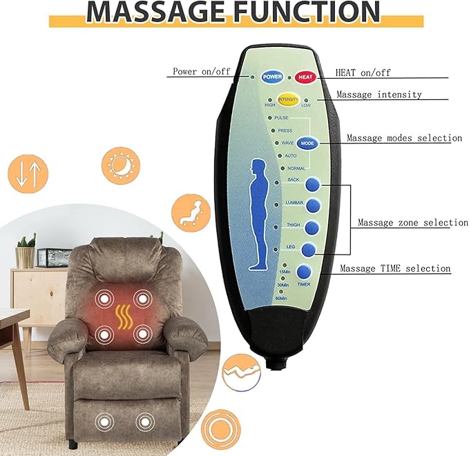 KCREAM Massage Recliner Chair with Heat,Overstuffed Fabric Recliner Chairs with Heating,Small Recliner for Living Room Bedroom, Manual Reclining Single Sofa Recliners Lounge Chair for Adult,Brown-Ruum Studio Home