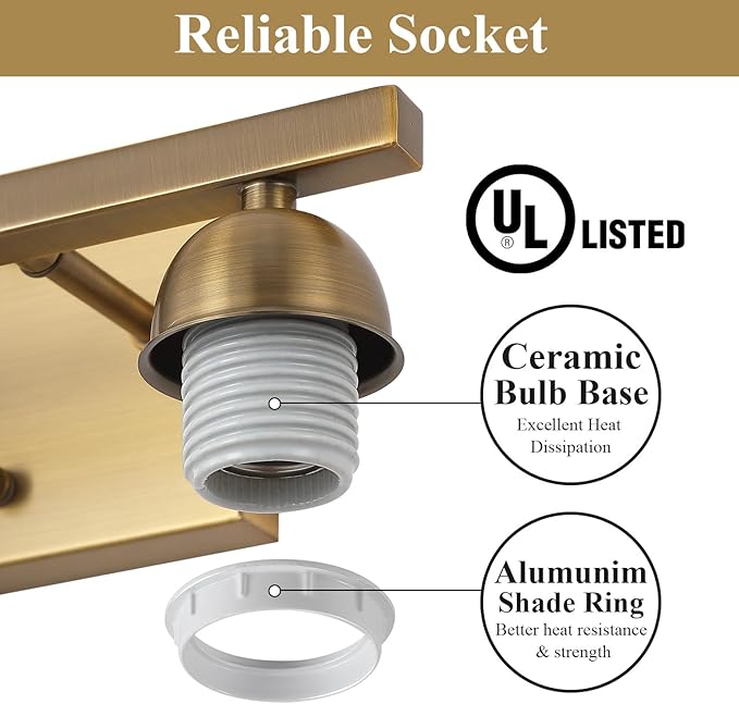 Stainless Steel Milk Glass Vanity Lights for Bathroom, 2 Light Brass Bathroom Light Fixtures Over Mirror, Ceramic E26 Sockets Wall Mounted-Ruum Studio Home