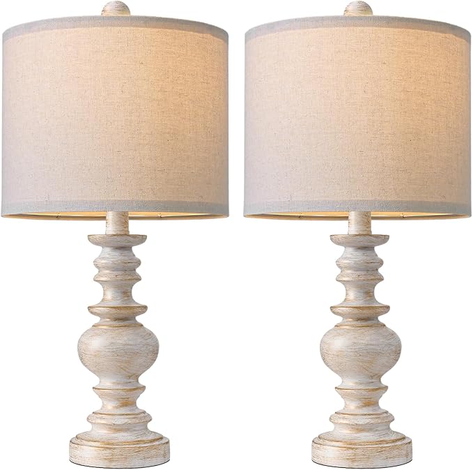 BOBOMOMO 20" Retro Table Lamps Set of 2 - Farmhouse Lamp for Living Room with Linen Shades, Rustic Bedside Nightstand Lamps, Resin Lamps for Bedroom Nursery Room Hallway - Ideal for Compact Spaces-Ruum Studio Home