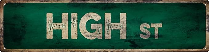 Vintage Tin Sign Retro Metal High Street Signs Stylish Wall Art Plaques for Home Decor Bathroom Kitchen House and Gothic Wall Decor or as a Unique Poster 16x4 in-Ruum Studio Home