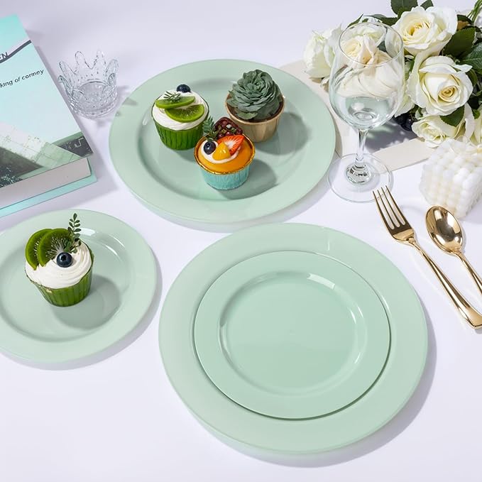FLOWERCAT 60PCS Sage Green Plates - Heavy Duty Plastic Plates Disposable for Party/Easter - Include 30PCS 10.25inch Sage Green Dinner Plates and 30PCS 7.5inch Dessert Plates-Ruum Studio Home