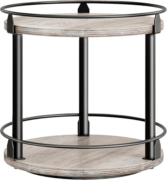 Lazy Susan Organizer, Rotating Spice Rack, 2 Tier Spice Turntable Organizer, Industrial Turntable Spice Holder, for Kitchen Countertop and Cabinet, Compact and Versatile, Greige SR22BG-Ruum Studio Home
