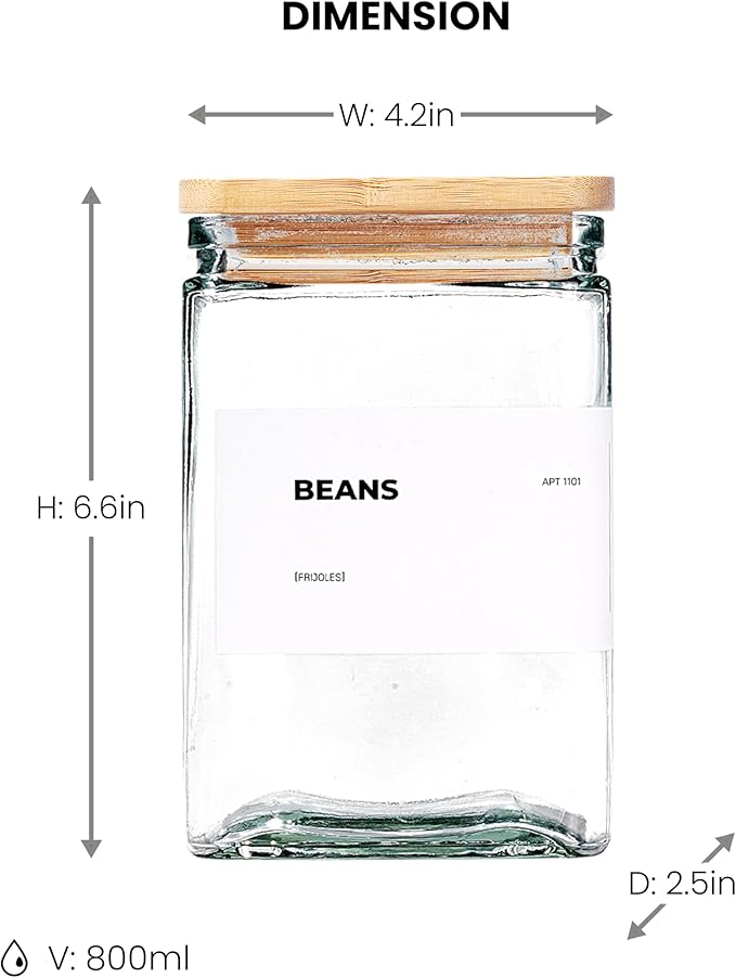 27 oz Glass Storage Jars with Bamboo Lid, set of 6, glass canisters with airtight lids, Clear jars with lids for Cookie, Candy, Tea, Coffee Bean and Rice (White)-Ruum Studio Home