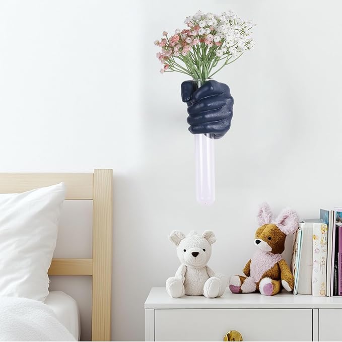 Blue Wall Sculpture,Wall Art Bedoroom,Hand Vase,Funky Flower Vase Decorations,Unique Wall Statue,Home Decor Art-Ruum Studio Home