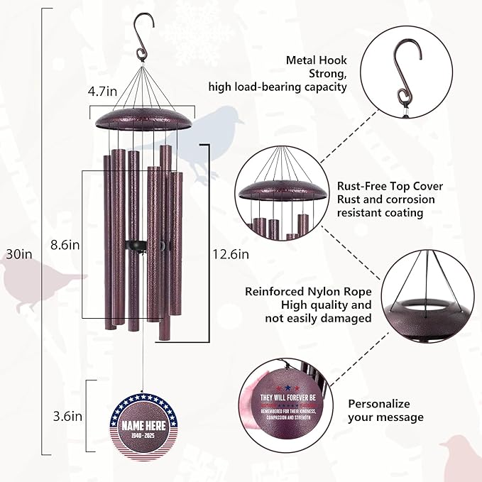 ASTARIN Personalized Wind Chimes for Memorial US Veteran, Deep Tone Wind Chimes for Loss of Loved One Brothers Sisters, Thank You Veteran Solider-Ruum Studio Home