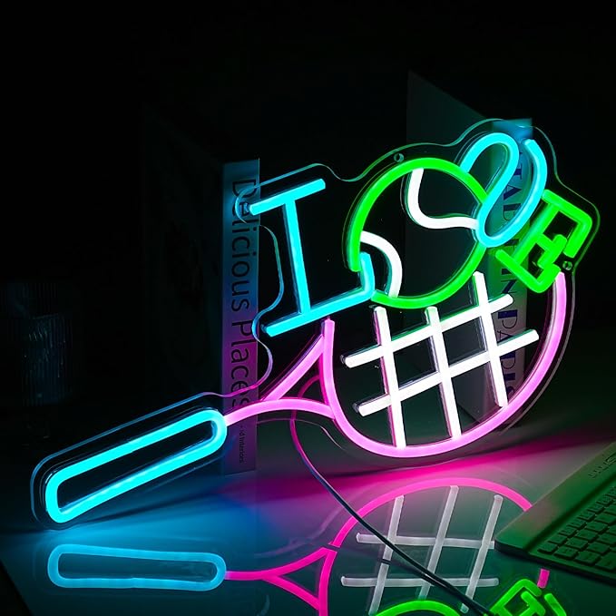 I Love Tennis Neon Sign Distinctive Tennis Led Neon Light for Wall Decor Dimmable USB Tennis Neon Signs Light Up Sign for Gymnasium Club Sports Store Bedroom Gifts(12.6 * 16.5In)-Ruum Studio Home