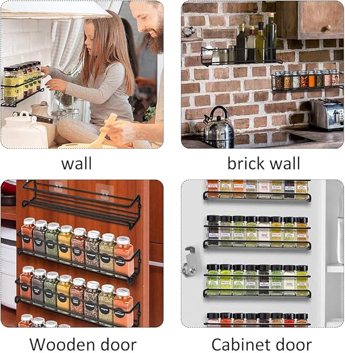 Spice Rack Organiser Hanging Spice Shelves Carbon Steel Wall Mount Spice Rack Kitchen Storage Racks Storage Spices and Condiments Spice Jars for Kitchen Cabinet Cupboard Pantry Door (6)-Ruum Studio Home
